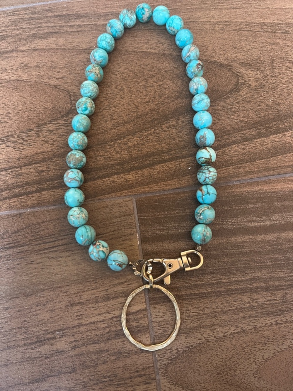 Genuine Turquoise Beaded with Gold-Tone hammered ring